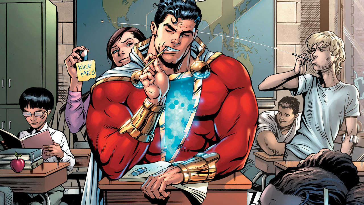 Lista com Personagens da Liga da Justiça (imagem do personagem Shazam).